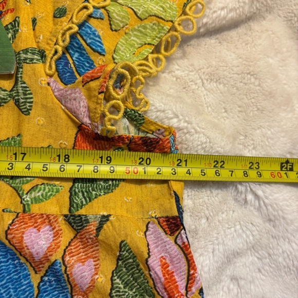 SALE! New FARM Rio Top XS Gold Yellow Floral Embroid Blouse 100% Cotton Peasant - Picture 13 of 15